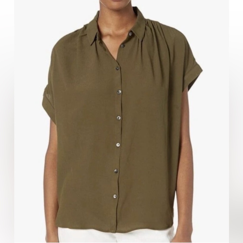 Madewell Central Drapey Shirt Button Front Blouse Olive Green XXL